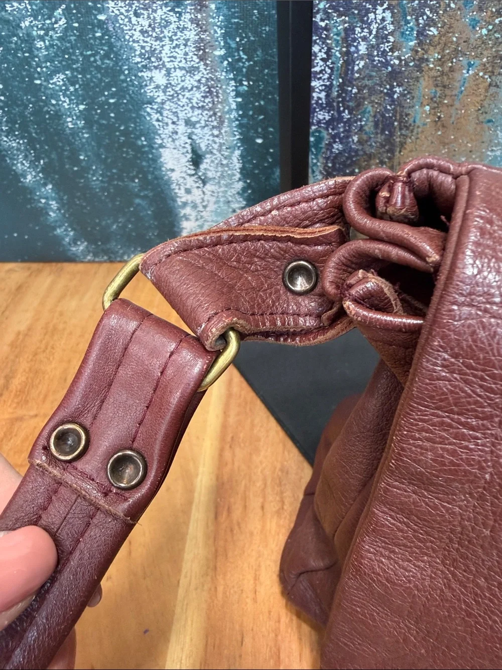 Heacock Vintage Artisanal 1980’s Burgundy/Brown Deerskin Leather Shoulder Bag